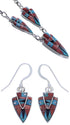 Sterling Silver Multicolor Inlay Link Necklace Earrings Set PX36957